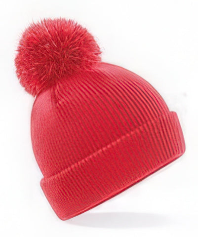 Junior Reflective Bobble Beanie - Customisable Bright Red (BR)